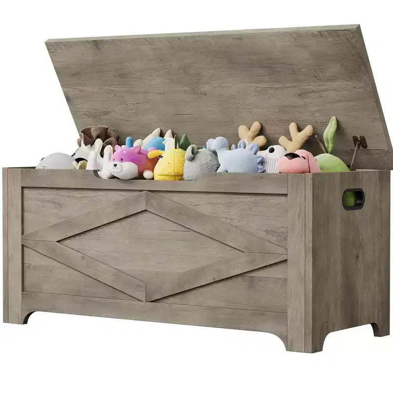39.4 Storage Chest, Wooden Storage Bench with Safety Hinge, Easy Assembly, Farmhouse Style Large Toy Chest for Entryway, Living Room, Bedroom