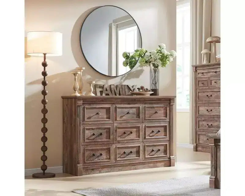 Mastgoal 48 Farmhouse Dresser with 6 Drawers, Rustic Wood Closet Storage with Roman Column for Bedroom