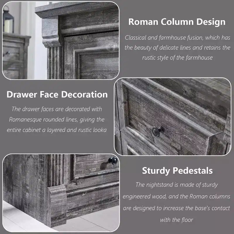 Mastgoal 48 Commode de Ferme à 6 Tiroirs, Rangement de Placard Rustique en Bois avec Colonne Romaine pour Chambre