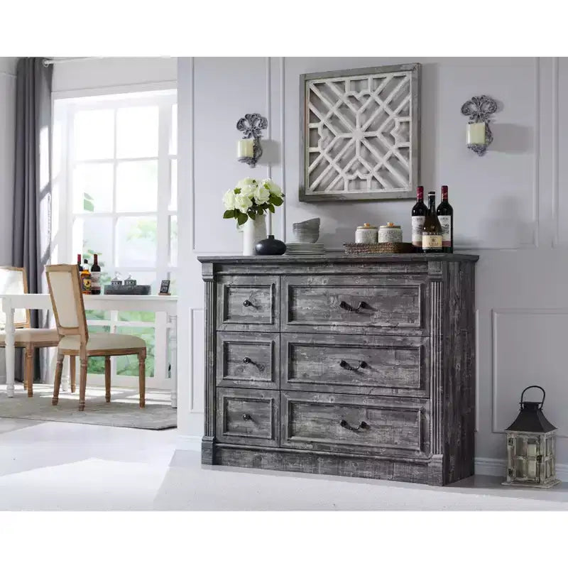 Mastgoal 48 Commode de Ferme à 6 Tiroirs, Rangement de Placard Rustique en Bois avec Colonne Romaine pour Chambre