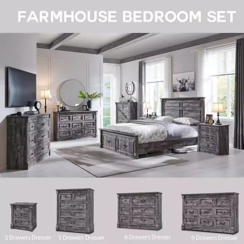 Mastgoal 48 Commode de Ferme à 6 Tiroirs, Rangement de Placard Rustique en Bois avec Colonne Romaine pour Chambre