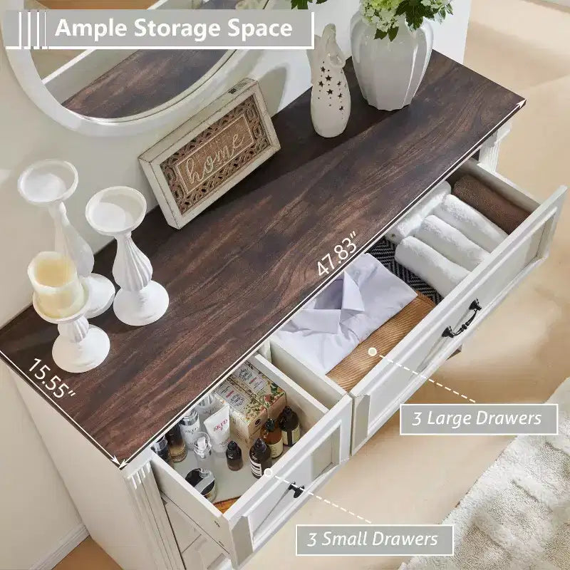Mastgoal 48 Commode de Ferme à 6 Tiroirs, Rangement de Placard Rustique en Bois avec Colonne Romaine pour Chambre