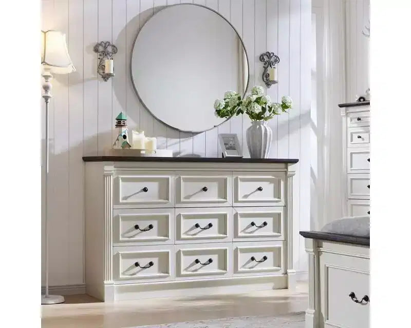 Mastgoal 48 Commode de Ferme à 6 Tiroirs, Rangement de Placard Rustique en Bois avec Colonne Romaine pour Chambre