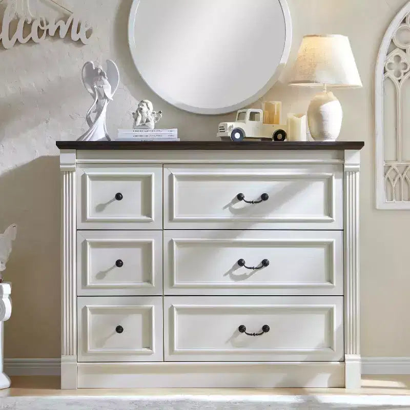 Mastgoal 48 Commode de Ferme à 6 Tiroirs, Rangement de Placard Rustique en Bois avec Colonne Romaine pour Chambre