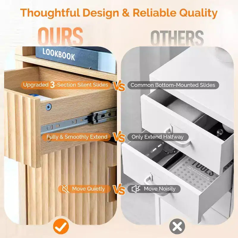 VINGLI Narrow Fluted Bathroom Floor Skinny Storage Cabinet with 1 Fluted Door&Drawer,68 Tall Narrow Slim Bathroom Cabinet Natural Oak Color