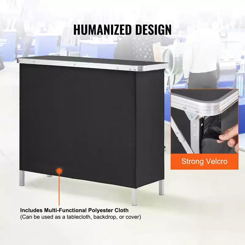 VEVOR Folding Portable Bar Table, Tradeshow Podium Table for Indoor, Outdoor, Party, Picnic, Exhibition, Includes Carrying Case, Black