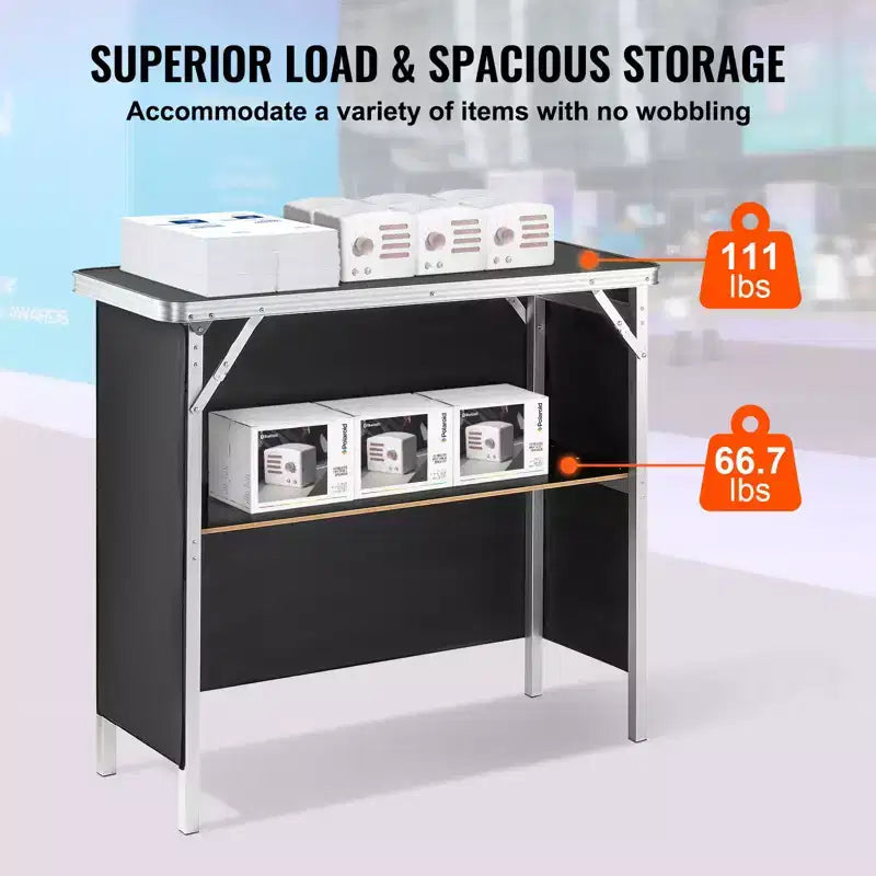 VEVOR Folding Portable Bar Table, Tradeshow Podium Table for Indoor, Outdoor, Party, Picnic, Exhibition, Includes Carrying Case, Black