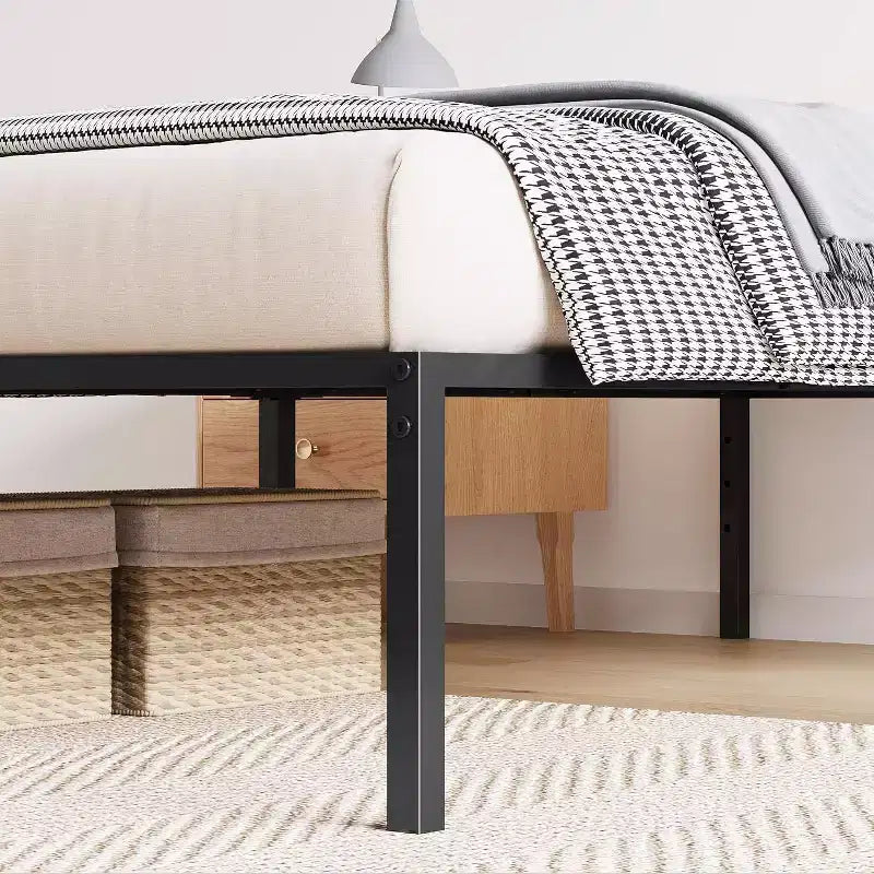 Acekool Full Size Metal Bed Frame, 16 Inch Tall Platform, Heavy Duty 1000 lbs Support, No Box Spring Needed, Storage Space, Sturdy Steel Slats, Black