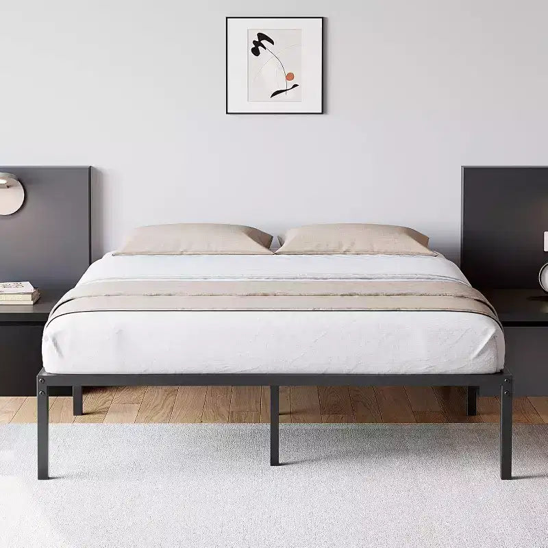 Acekool Full Size Metal Bed Frame, 16 Inch Tall Platform, Heavy Duty 1000 lbs Support, No Box Spring Needed, Storage Space, Sturdy Steel Slats, Black