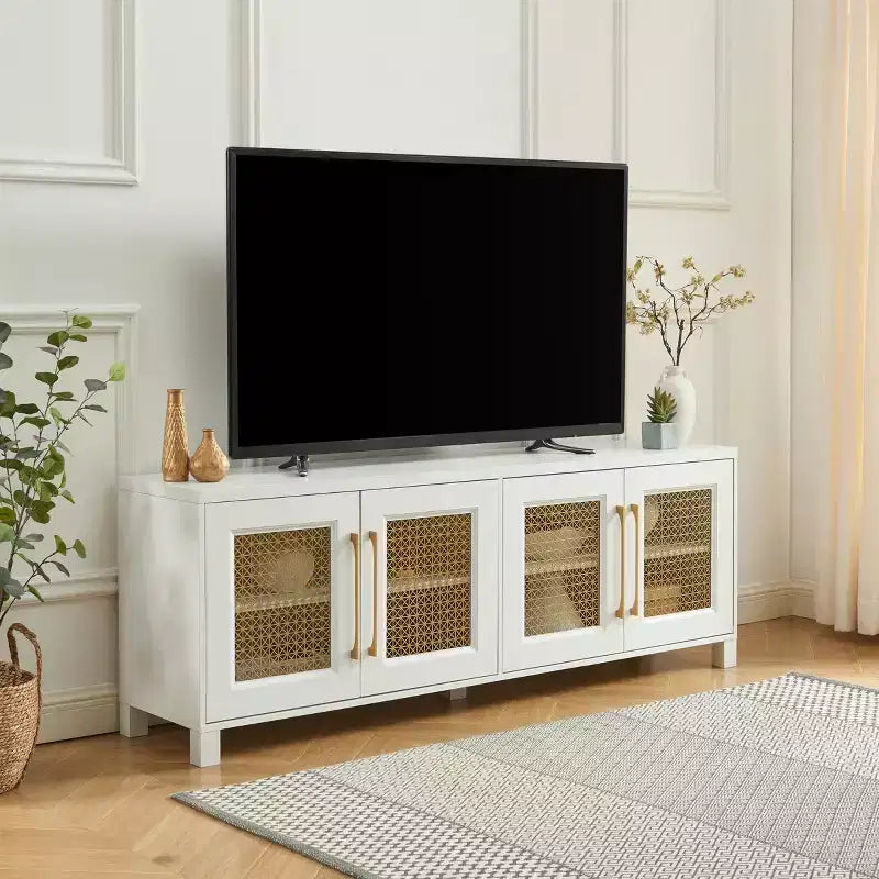 Meuble TV Probe Hues de 176,5 cm de large pour téléviseurs de 198 cm avec rangement