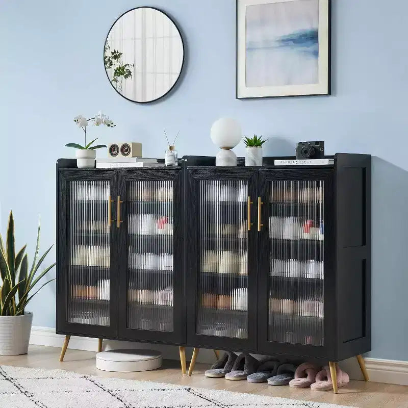 Acekool 5-Tier Shoe Cabinet with Glass Doors, Adjustable Shelves, Entryway Shoe Organizer, Space-Saving Storage for Home, Black
