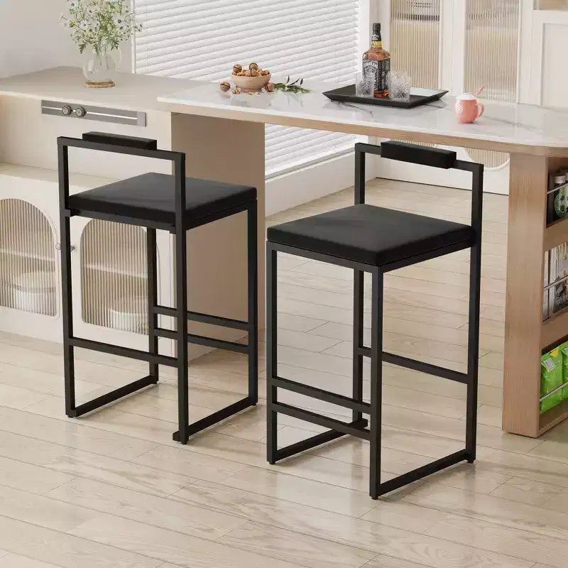 MAYEERTY Set of 2 Modern Velvet Upholstered Bar Stools Counter Height With Footrest Back Support Black for Kitchen