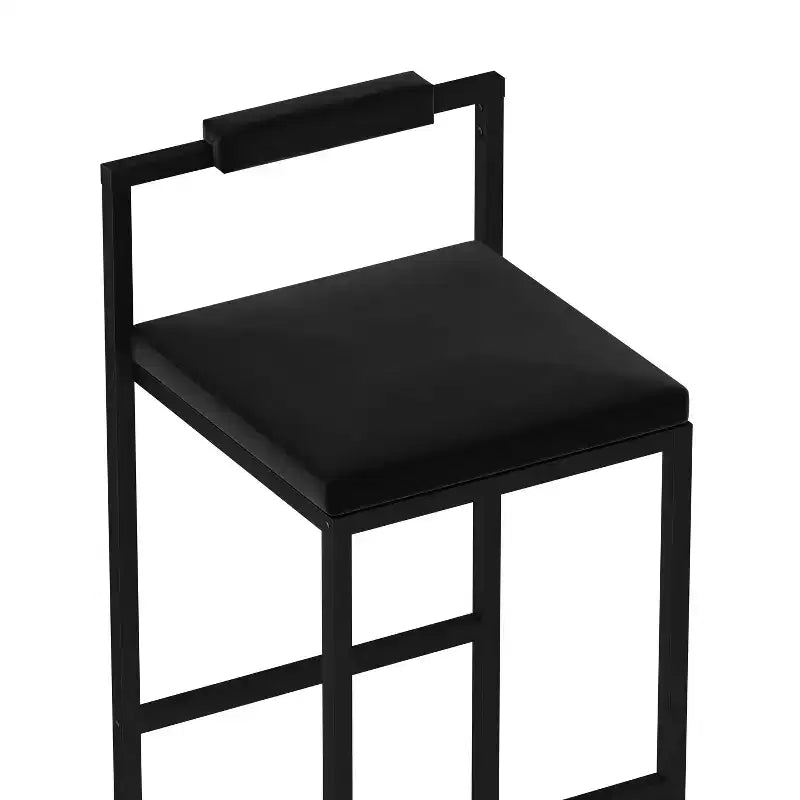 Set di 2 Moderni Sgabelli da Bar in Velluto Altezza Bancone con Poggiapiedi, Nero