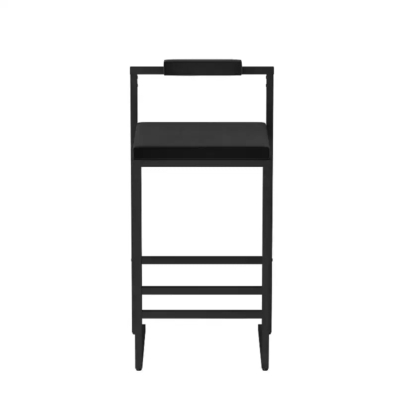 Set di 2 Moderni Sgabelli da Bar in Velluto Altezza Bancone con Poggiapiedi, Nero