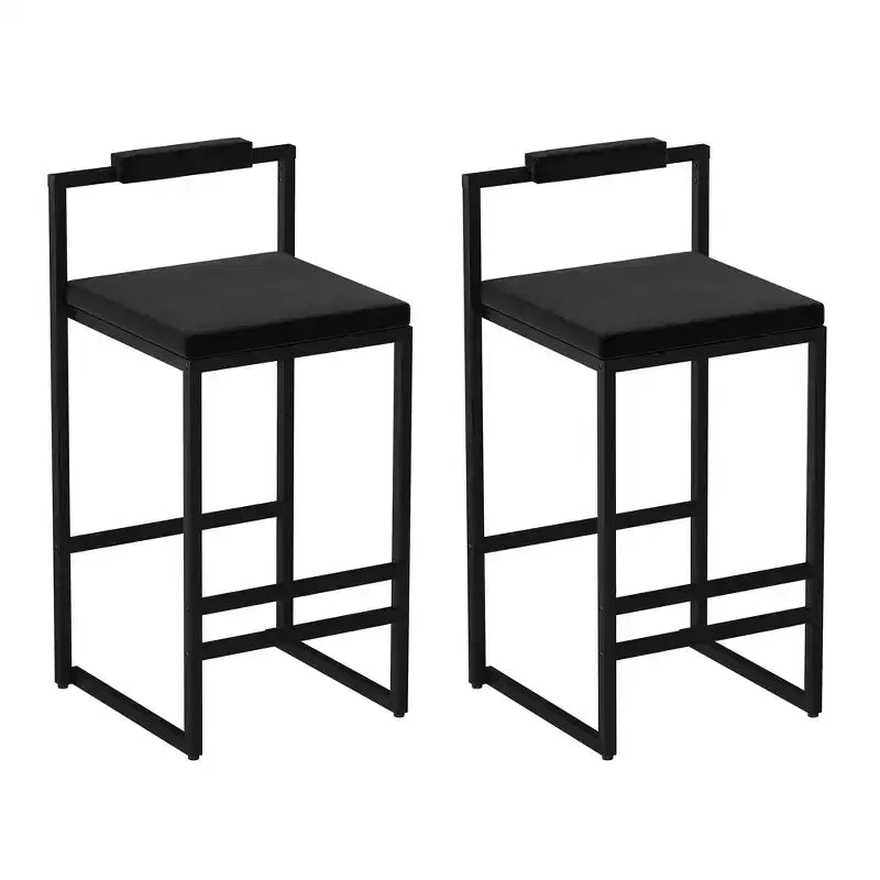 Set di 2 Moderni Sgabelli da Bar in Velluto Altezza Bancone con Poggiapiedi, Nero