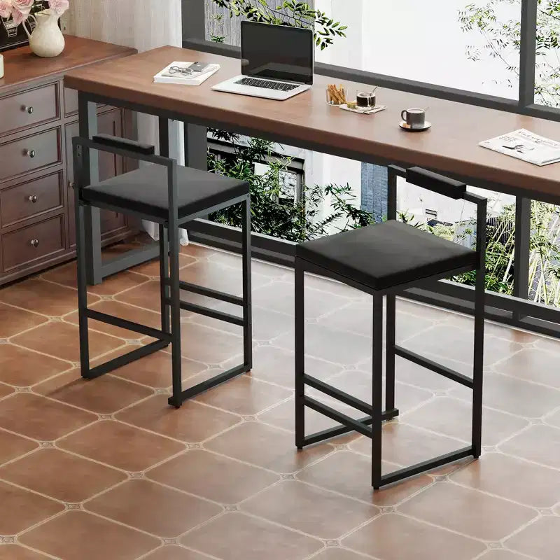 Set di 2 Moderni Sgabelli da Bar in Velluto Altezza Bancone con Poggiapiedi, Nero