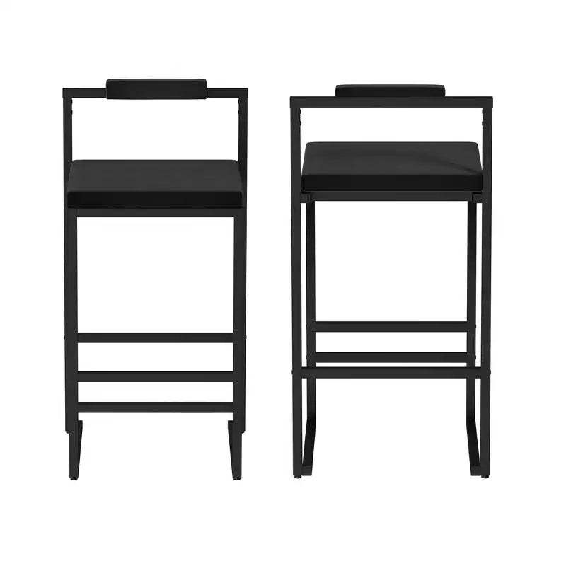 Set di 2 Moderni Sgabelli da Bar in Velluto Altezza Bancone con Poggiapiedi, Nero