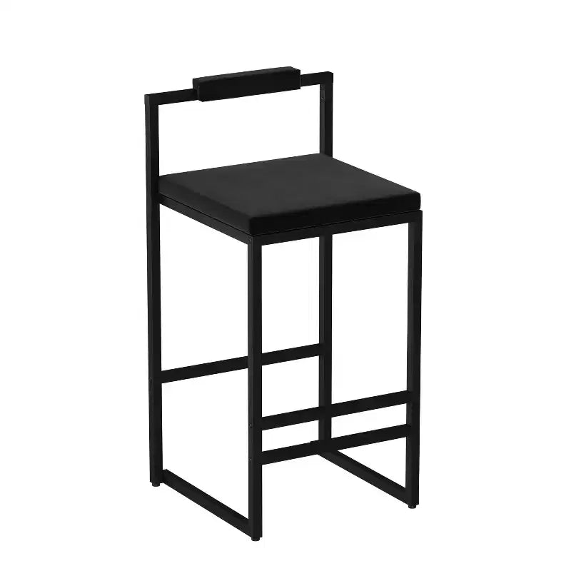 Set di 2 Moderni Sgabelli da Bar in Velluto Altezza Bancone con Poggiapiedi, Nero