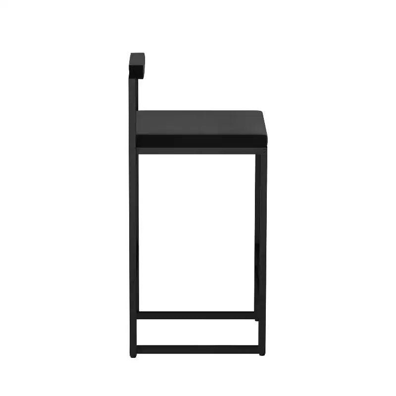 Set di 2 Moderni Sgabelli da Bar in Velluto Altezza Bancone con Poggiapiedi, Nero