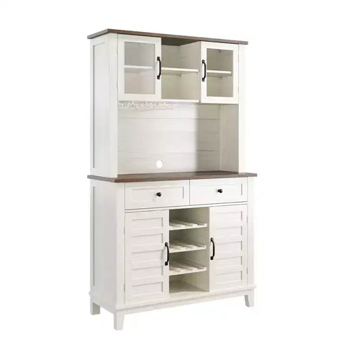 Meuble bar de 183 cm avec porte-bouteilles, porte-verres et étagère réglable, blanc