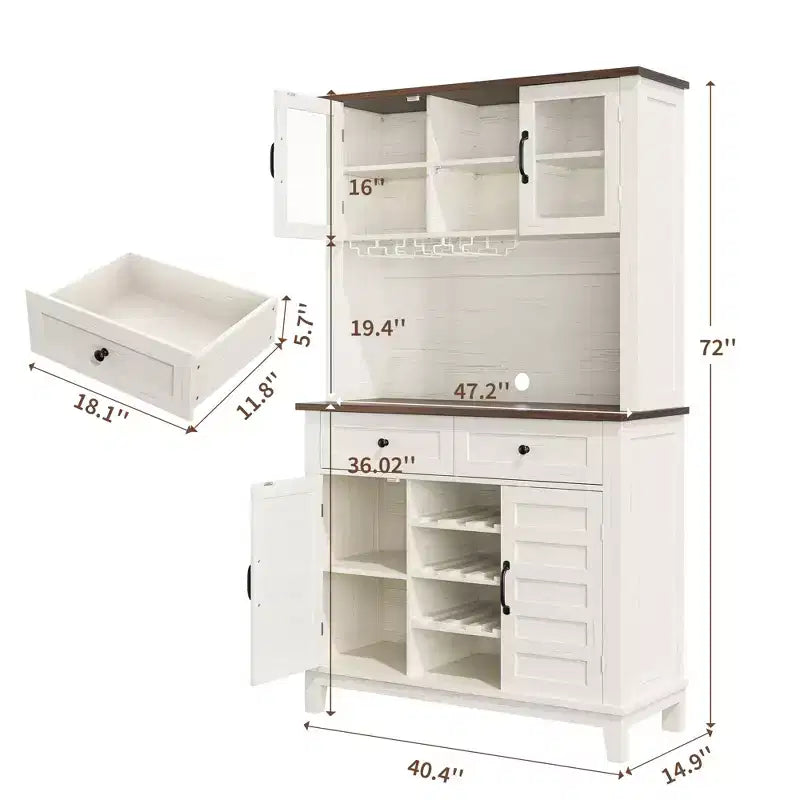 Mobile Bar da 72 pollici con Portabottiglie, Portabicchieri e Ripiano Regolabile, Bianco
