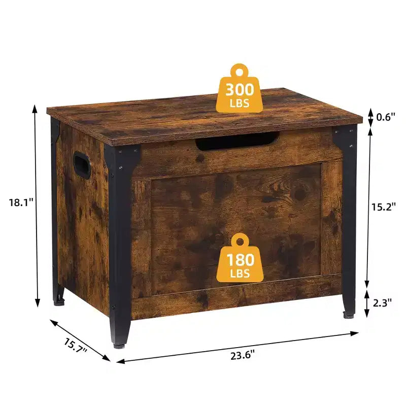 Panca contenitore in legno con coperchio sollevabile – Organizzatore per ingresso e soggiorno, Marrone rustico