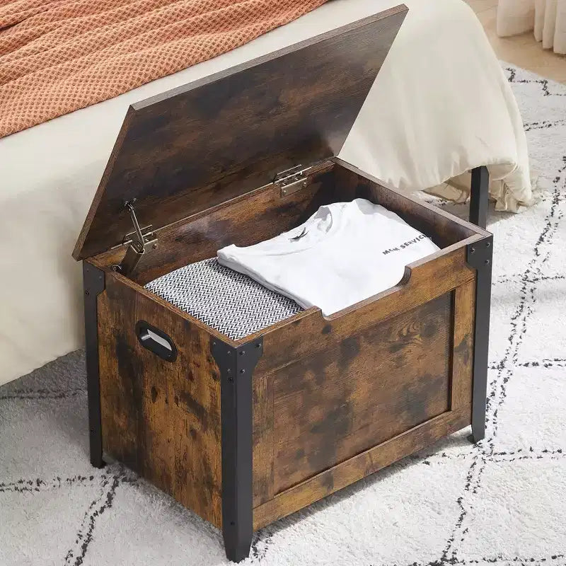 Panca contenitore in legno con coperchio sollevabile – Organizzatore per ingresso e soggiorno, Marrone rustico
