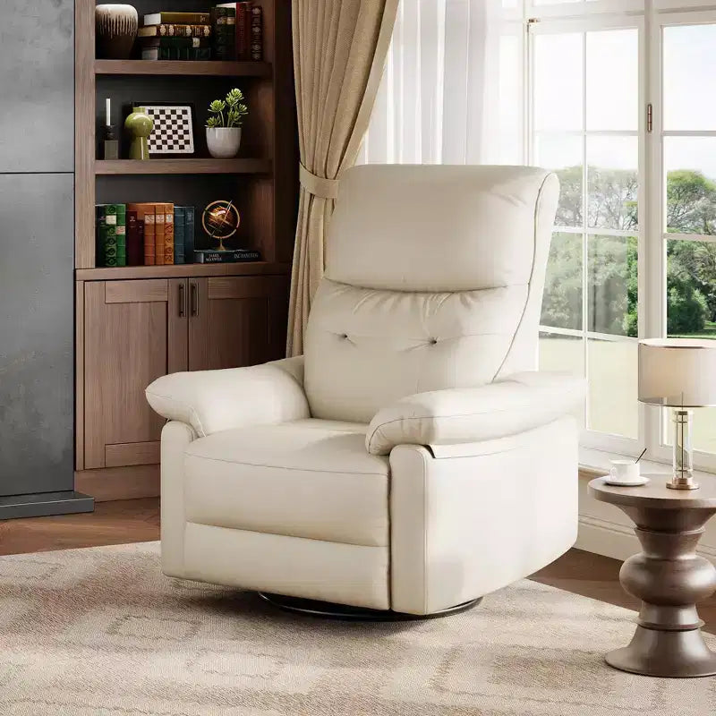 Poltrona reclinabile elettrica con funzioni girevole, planata e dondolo, in pelle PU, porte USB, colore beige