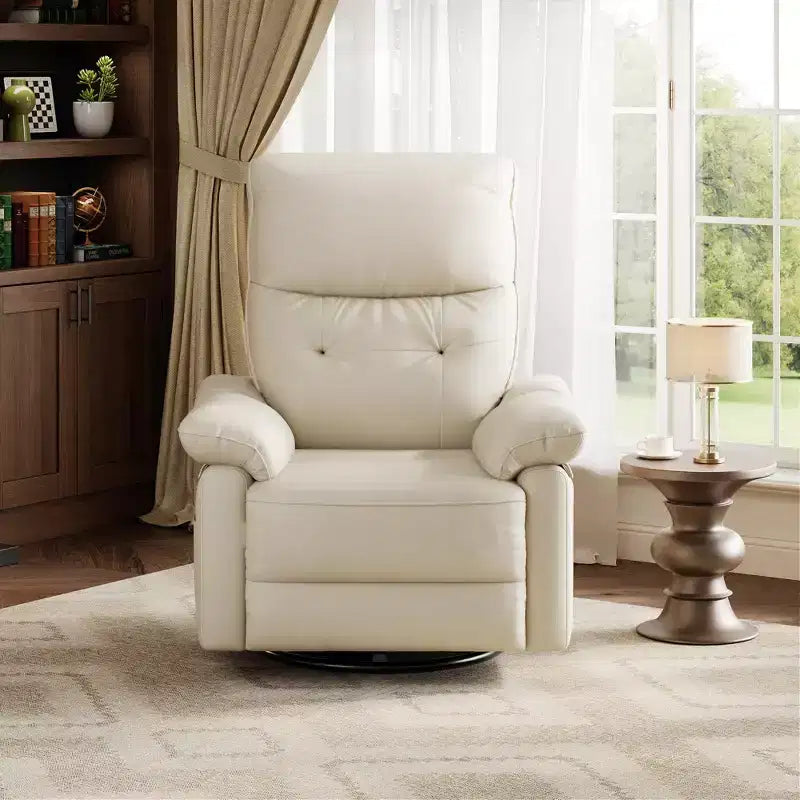 Poltrona reclinabile elettrica con funzioni girevole, planata e dondolo, in pelle PU, porte USB, colore beige