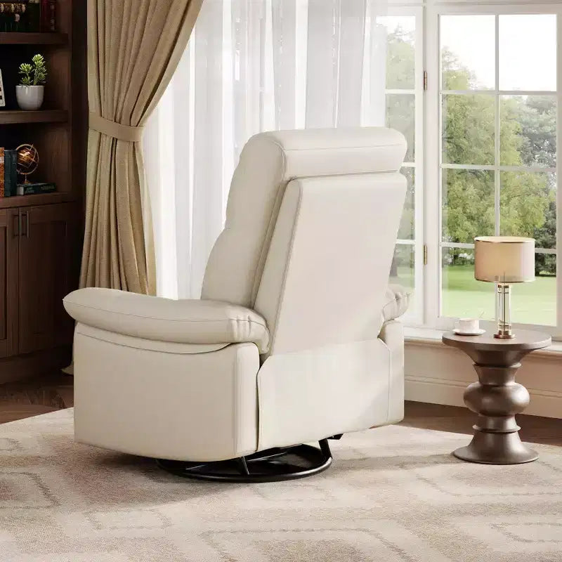 Poltrona reclinabile elettrica con funzioni girevole, planata e dondolo, in pelle PU, porte USB, colore beige