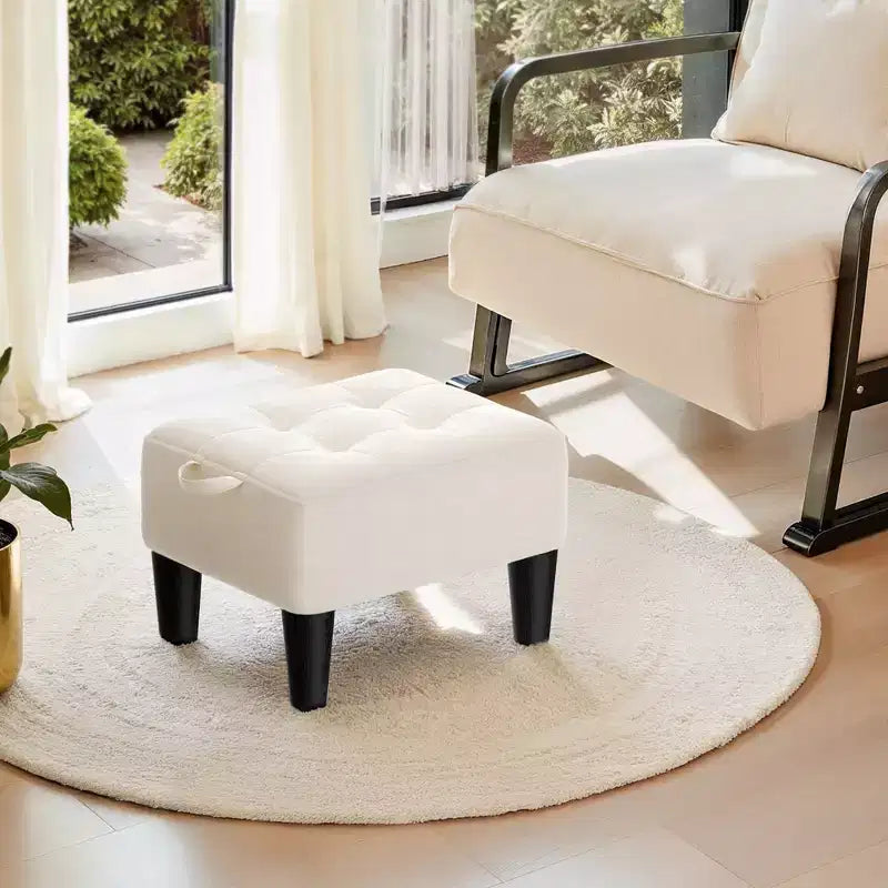 LEDREM Small Velvet Ottoman Foot Stool with Angled Legs, Thick Foam Cushion, Hidden Storage & Carry Handle, for Living Room, Bedroom, Entryway