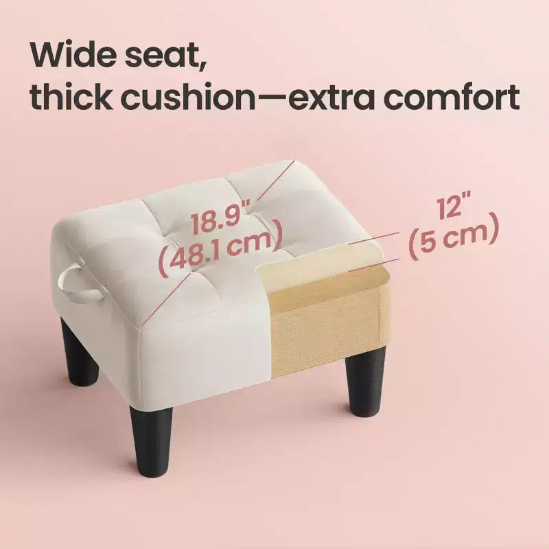 LEDREM Small Velvet Ottoman Foot Stool with Angled Legs, Thick Foam Cushion, Hidden Storage & Carry Handle, for Living Room, Bedroom, Entryway