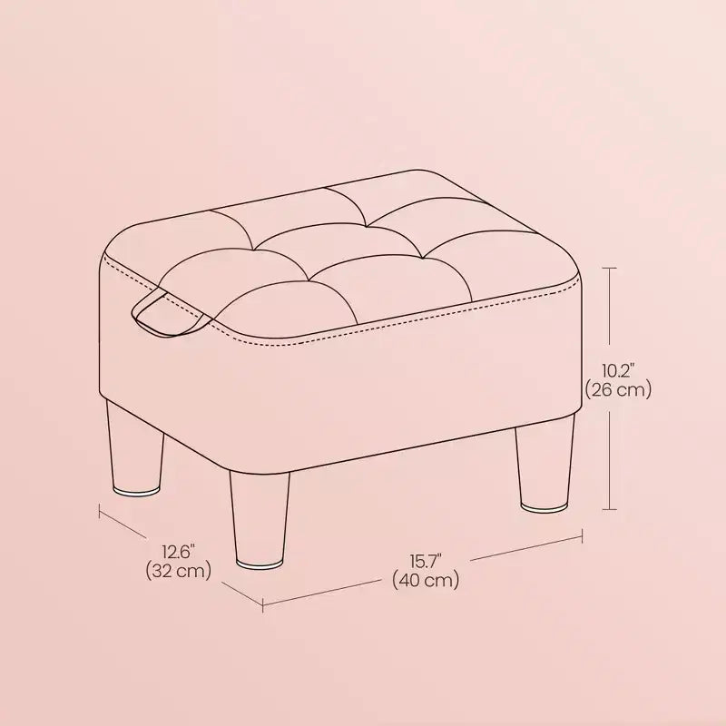 LEDREM Small Velvet Ottoman Foot Stool with Angled Legs, Thick Foam Cushion, Hidden Storage & Carry Handle, for Living Room, Bedroom, Entryway