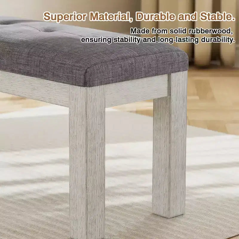 Banc de salle à manger VECELO en bois d'hévéa, Repose-pieds rembourré, Tabouret de chevet pour salle à manger ou cuisine, Gris