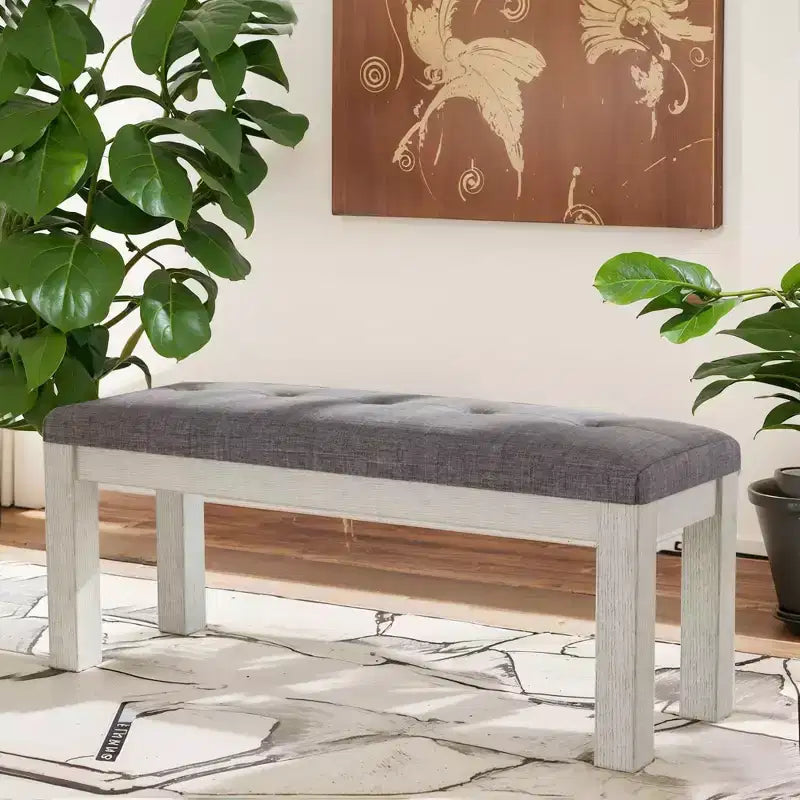 Banc de salle à manger VECELO en bois d'hévéa, Repose-pieds rembourré, Tabouret de chevet pour salle à manger ou cuisine, Gris