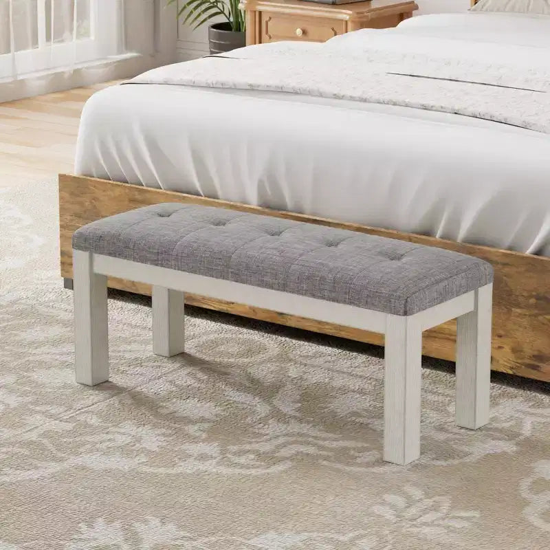 Banc de salle à manger VECELO en bois d'hévéa, Repose-pieds rembourré, Tabouret de chevet pour salle à manger ou cuisine, Gris