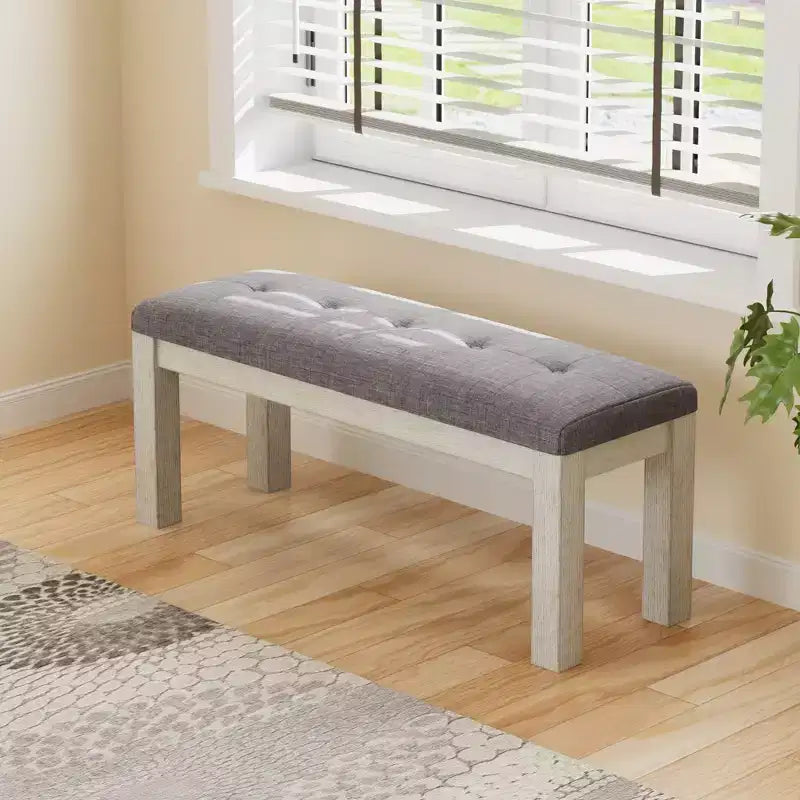 Banc de salle à manger VECELO en bois d'hévéa, Repose-pieds rembourré, Tabouret de chevet pour salle à manger ou cuisine, Gris