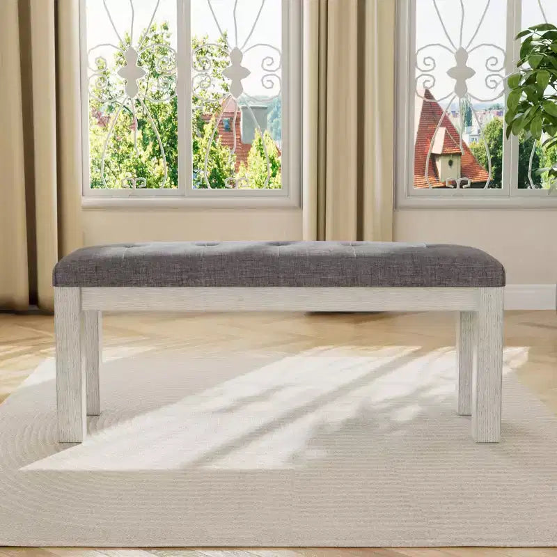 Banc de salle à manger VECELO en bois d'hévéa, Repose-pieds rembourré, Tabouret de chevet pour salle à manger ou cuisine, Gris