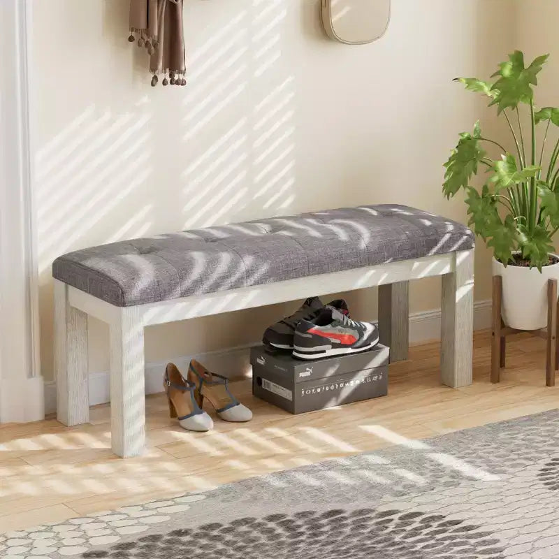 Banc de salle à manger VECELO en bois d'hévéa, Repose-pieds rembourré, Tabouret de chevet pour salle à manger ou cuisine, Gris