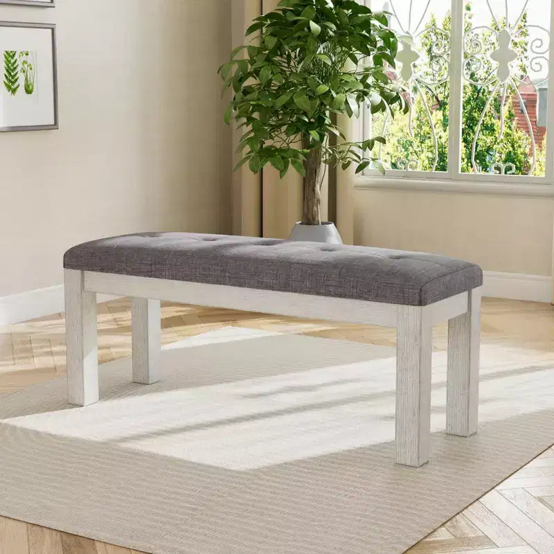 Banc de salle à manger VECELO en bois d'hévéa, Repose-pieds rembourré, Tabouret de chevet pour salle à manger ou cuisine, Gris