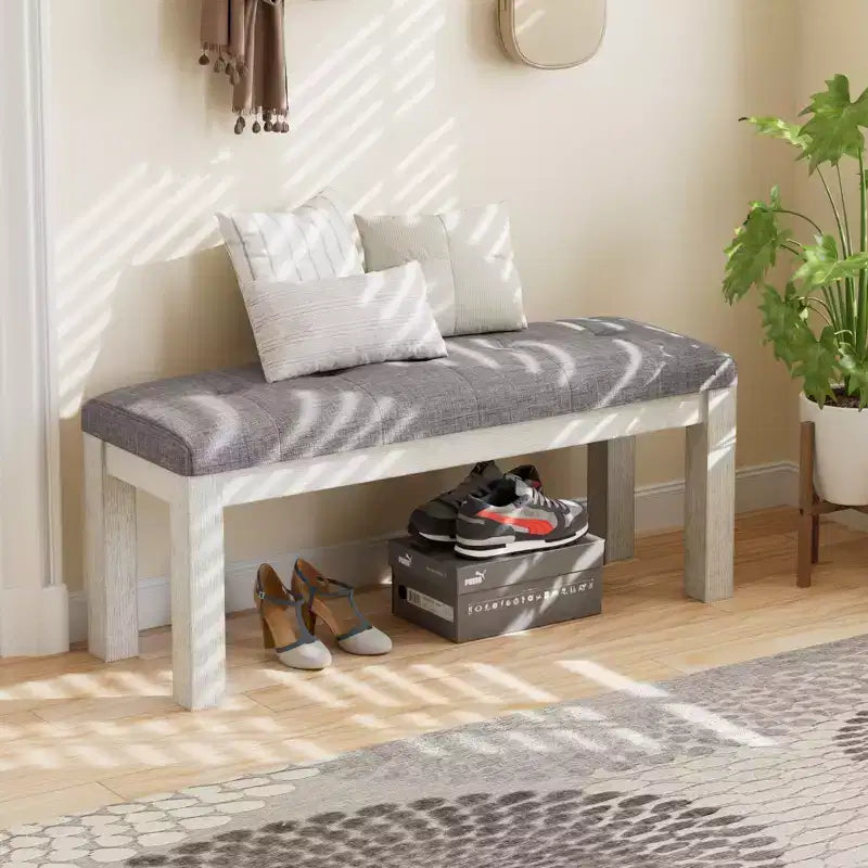 Banc de salle à manger VECELO en bois d'hévéa, Repose-pieds rembourré, Tabouret de chevet pour salle à manger ou cuisine, Gris