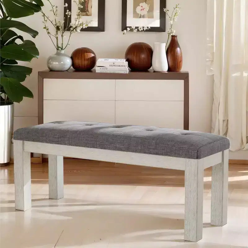 Banc de salle à manger VECELO en bois d'hévéa, Repose-pieds rembourré, Tabouret de chevet pour salle à manger ou cuisine, Gris