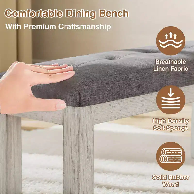 Banc de salle à manger VECELO en bois d'hévéa, Repose-pieds rembourré, Tabouret de chevet pour salle à manger ou cuisine, Gris