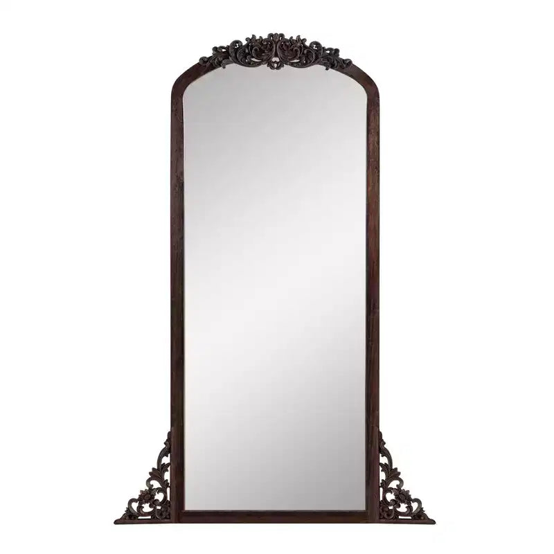 PexFix Miroir en bois massif arqué rustique avec cadre sculpté de 21 po l x 64 po H, en charbon de bois