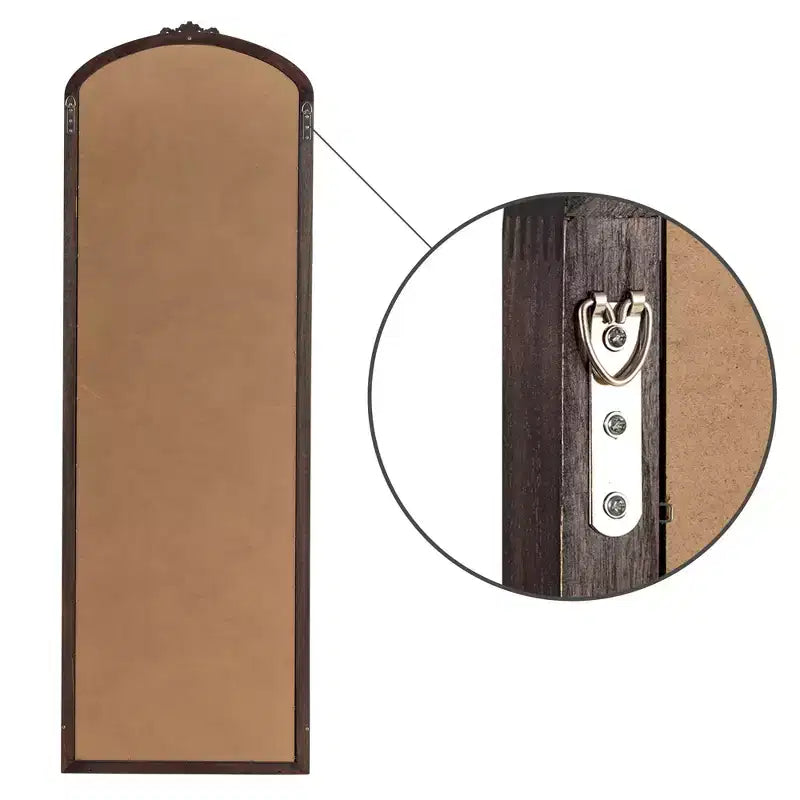 PexFix Miroir en bois massif arqué rustique avec cadre sculpté de 21 po l x 64 po H, en charbon de bois