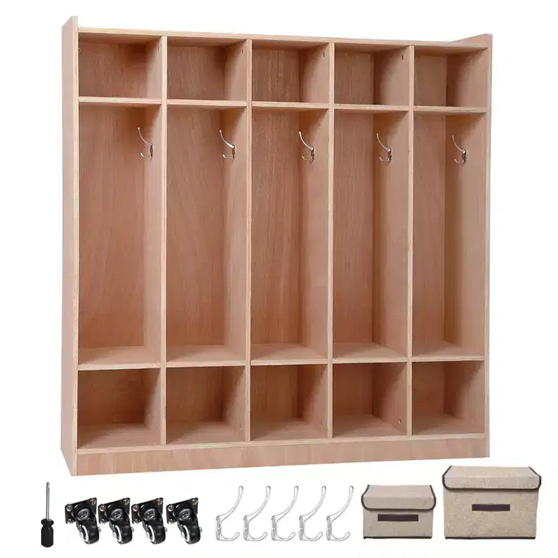 5-Section School Storage Locker Cabinet,Classroom Cubbies for Storage, Toddler Size Wood Lockers for Kindergarten, Home, School