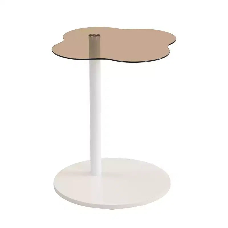 Lot de 2 tables basses modernes Okak, piétement sculptural colonne romaine et plateau en verre, tables d'appoint, table basse irrégulière pour salon