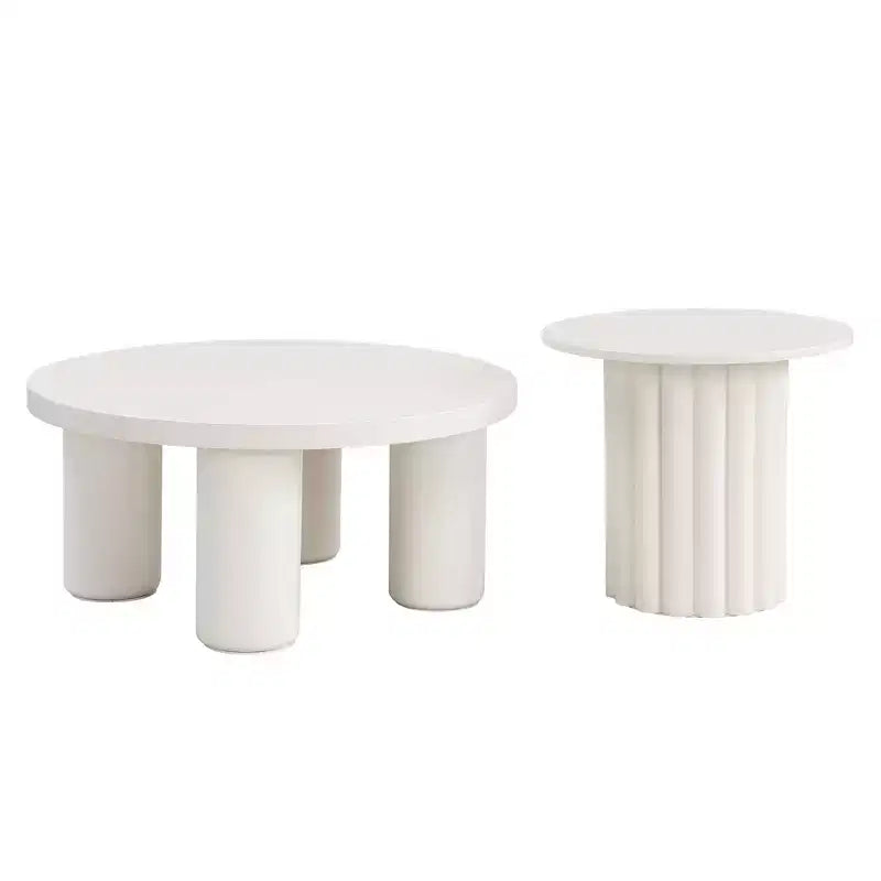 Lot de 2 tables basses modernes Okak, piétement sculptural colonne romaine et plateau en verre, tables d'appoint, table basse irrégulière pour salon