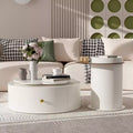 Lot de 2 tables basses modernes Okak, piétement sculptural colonne romaine et plateau en verre, tables d'appoint, table basse irrégulière pour salon