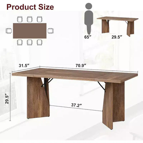 Table de salle à manger de ferme de 180 cm pour 6 personnes, table de cuisine rectangulaire en bois épais avec cadre durable, idéale pour la salle à manger, la cuisine, le bureau
